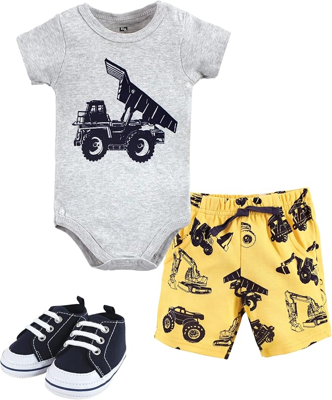 Hudson Baby Unisex Baby Cotton Bodysuit, Shorts and Shoe Set by HudsonBaby