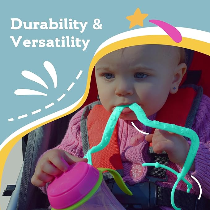 Brilli Baby Cup Catcher Patented Safety Tether Strap, Attach Sippy Cups, Bottles, Pacifiers & More to Stroller, High Chair, Car Seat, Made in USA, Food Grade, Dishwasher Safe (Aqua)