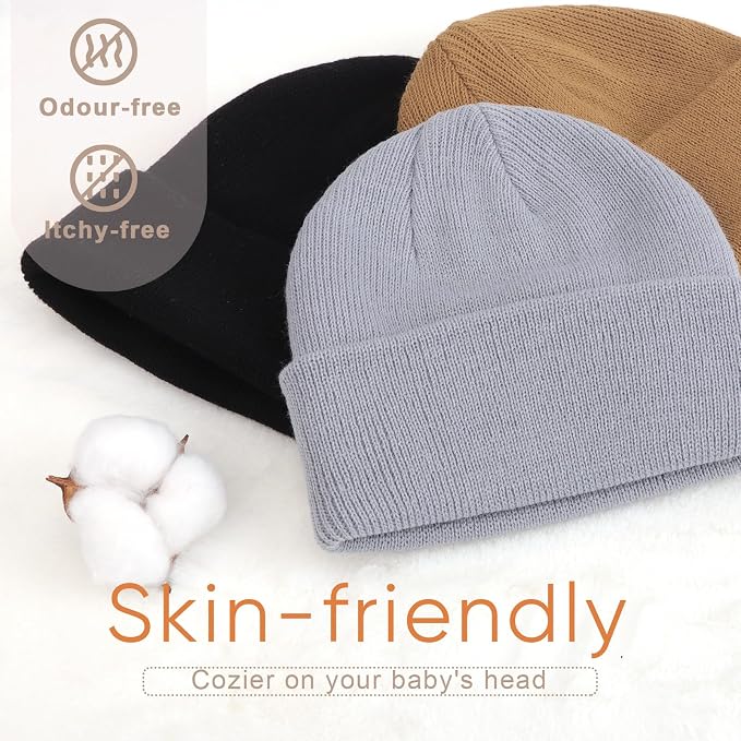 DRESHOW BQUBO 3 Pack Baby Beanies Toddler Kids Winter Hats Soft Knit Hat - Image 3