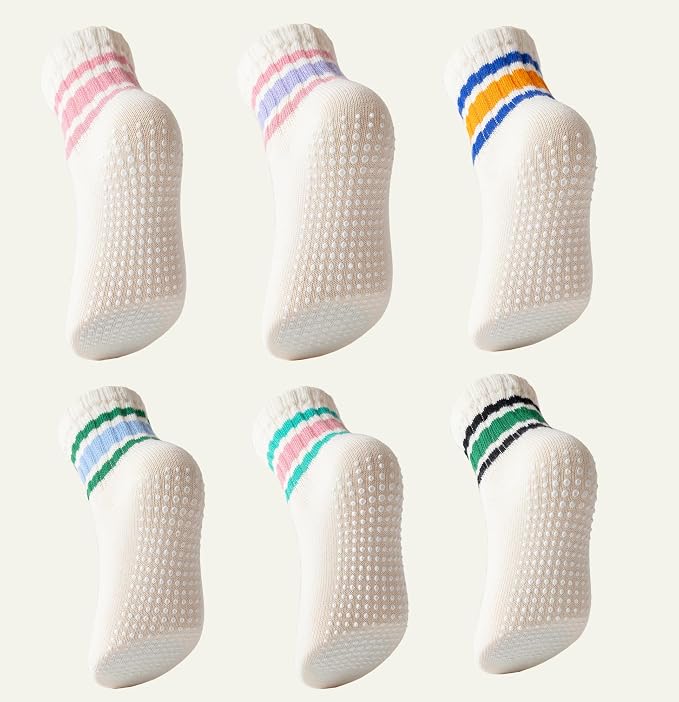 Toddler Grip Socks with Non-Slip Unisex Baby Stripe Crew Cotton Socks | Retro - Image 5