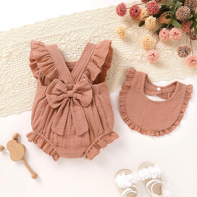 YOUNGER TREE Baby Girl Romper 100% Cotton Ruffle Sleeveless Summer Outfit - Image 3