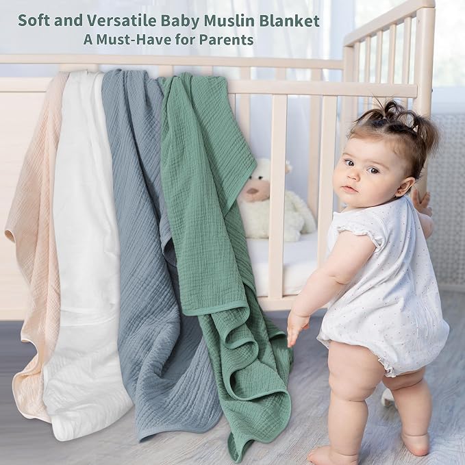 Muslin Swaddle Blankets for Newborn, 2 Pack Breathable Soft Receiving Blanket - Image 2