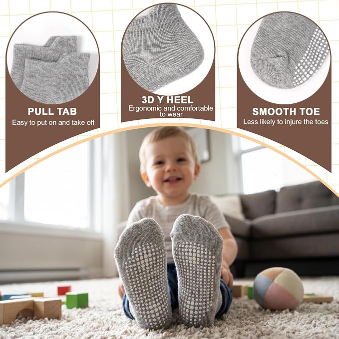 GRPSKCOS Non Slip Toddler Socks 15 Pairs Toddler Grip Anti Skid Low Cut Socks - Image 4
