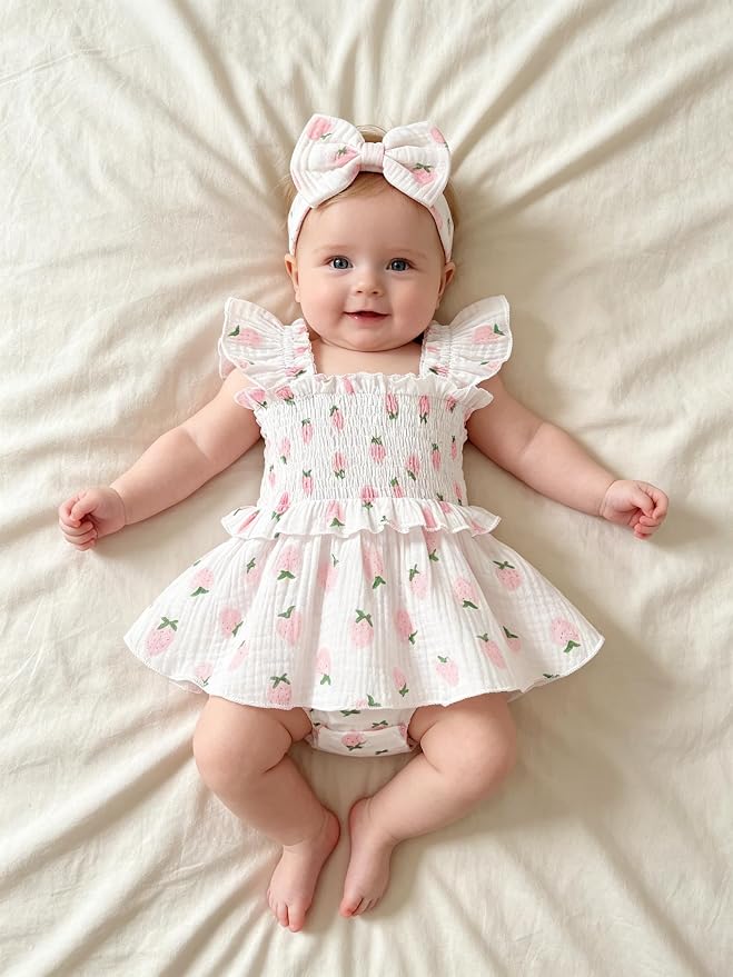 YOUNGER TREE Baby Girl Clothes Ruffle Romper Boho Dress Summer Cake Smash - Image 2