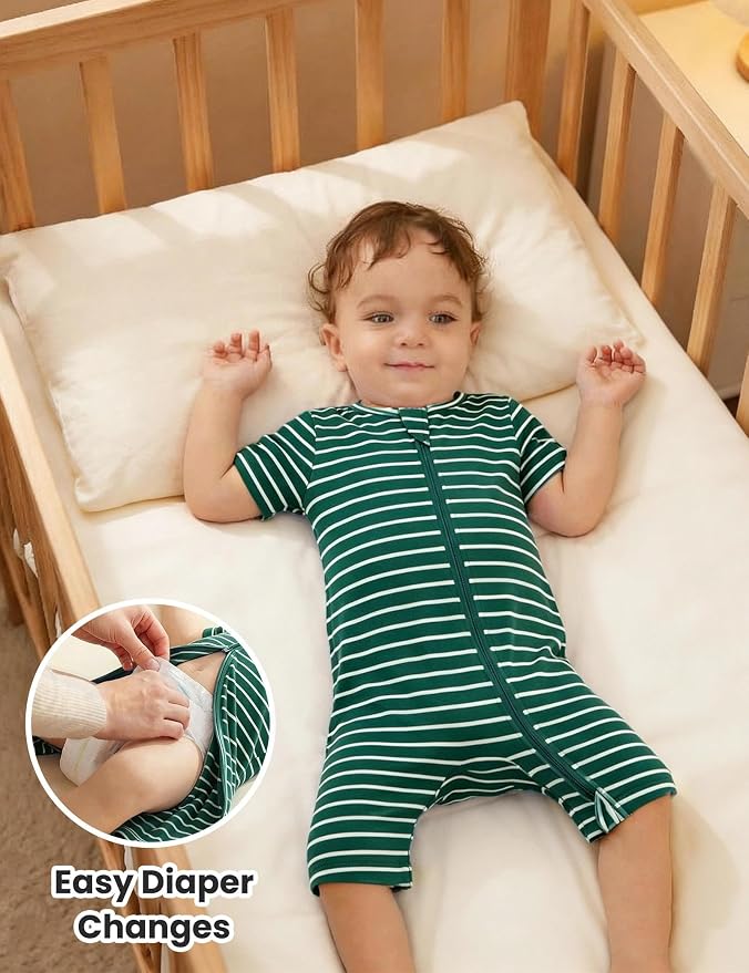 Jimonda Baby Romper Short Sleeve 2-Way Zipper Pajamas Cotton | 2-Pack, One Piece - Image 4