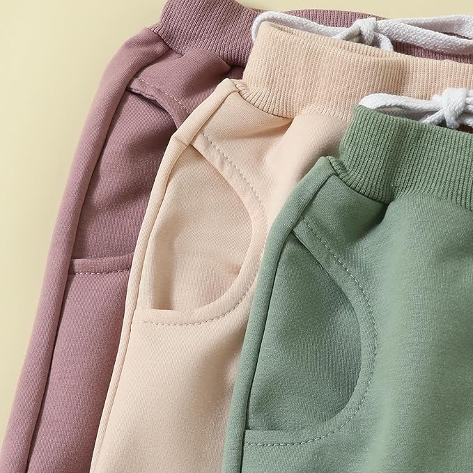Sejardin Toddler Baby Boy Girl Pants 3 Pack Solid Color Elastic Waist Jogger Sweatpants Newborn Infant Casual Bottoms