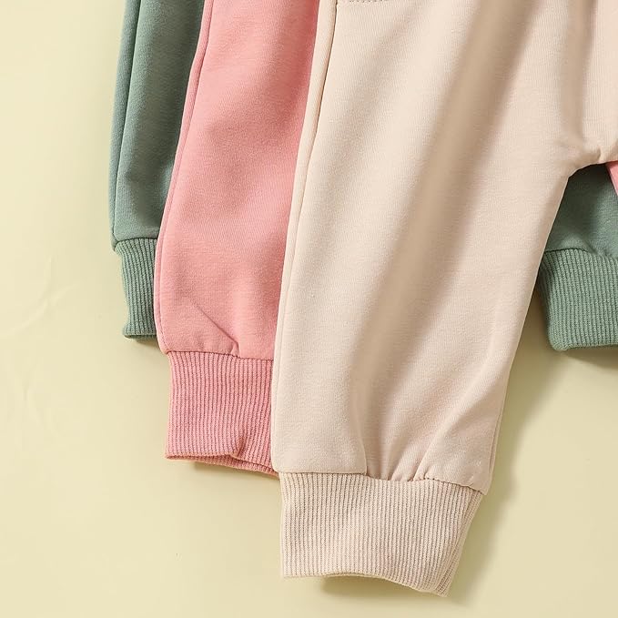Sejardin Toddler Baby Boy Girl Pants 3 Pack Solid Color Elastic Waist Jogger Sweatpants Newborn Infant Casual Bottoms