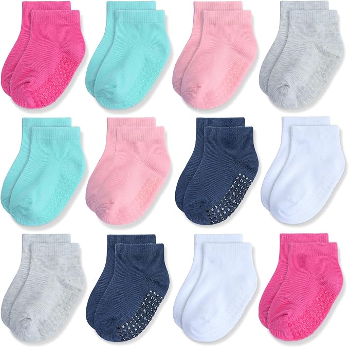 Baby Non-Slip Ankle Socks 12 Pack Soft Cotton by JAKIDAR