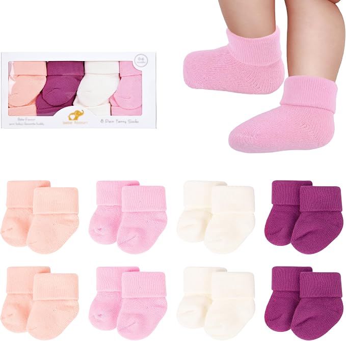 8 Pairs Newborn Socks Thick Cotton Terry Turn Cuff Baby Socks 0-6 Months Cute by BebeFavour