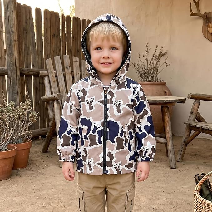 Toddler Baby Boy Lightweight Hooded Jacket Excavator Coat Outwear | Truck Print - Image 4
