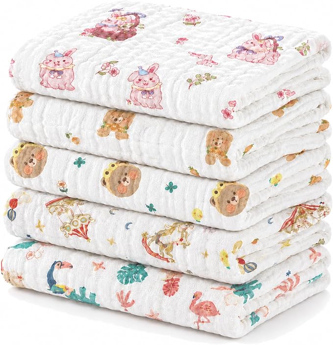 Baby Burp Cloths 5 Pack, 100% Cotton Muslin Burp Cloths by Unknown