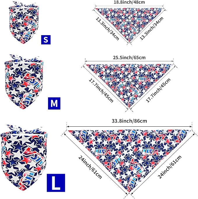 4th of July Dog Bandanas for Medium Dogs 7 Pcs Hemming Seam Edge Patriotic Dogs - Image 2