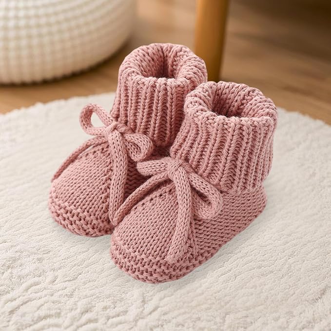 SOLILOQUY Baby Boy Girl Cozy Knit Booties Stay-On Bow Tie Newborn First Shoes - Image 2