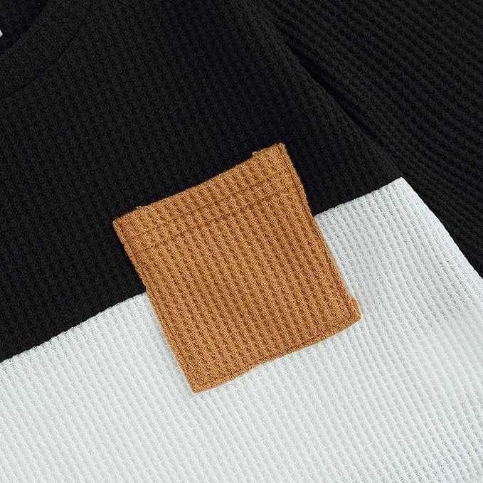 Toddler Baby Boy Fall Clothes Waffle Outfit Long Sleeve Color Blocking Sweatshirt Pullover Jogger Pant Set