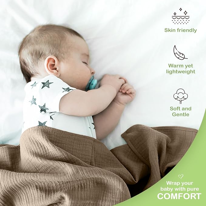 OEKO TEX 100% Organic Cotton 2 PK Baby Muslin Throw Blanket Unisex 47x47 In | - Image 6
