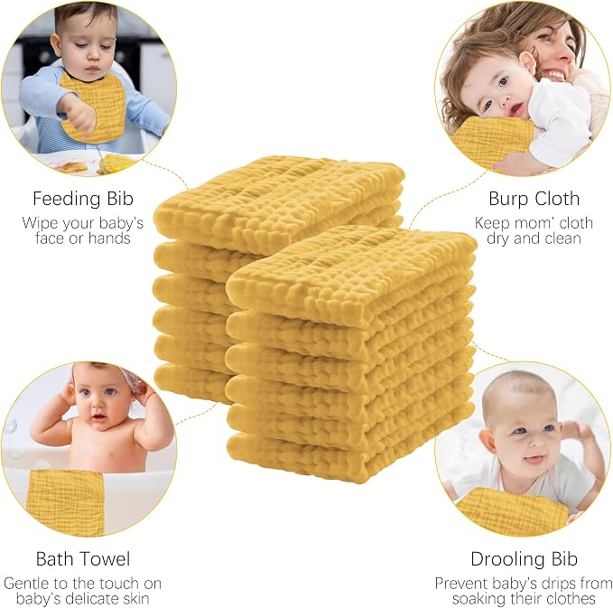 Lovely Care 12 Pack Muslin Burp Cloths 100% Cotton Muslin Cloths Large - Image 4