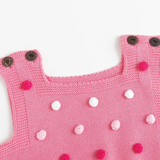 Simplee kids Baby Girl Romper, Sleeveless Pompoms Square Neck | Soft Breathable - Image 3