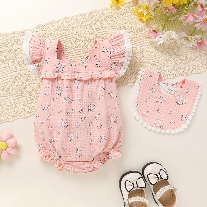 YOUNGER TREE Baby Girl Romper 100% Cotton Ruffle Sleeveless Summer Outfit - Image 2