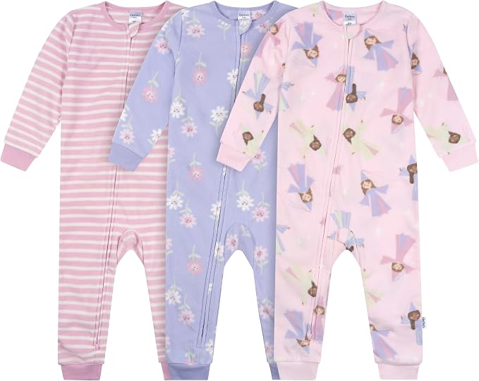 Gerber Baby & Toddler Girls Loose Fit Fleece Footless Pajamas 3-Pack by Gerber