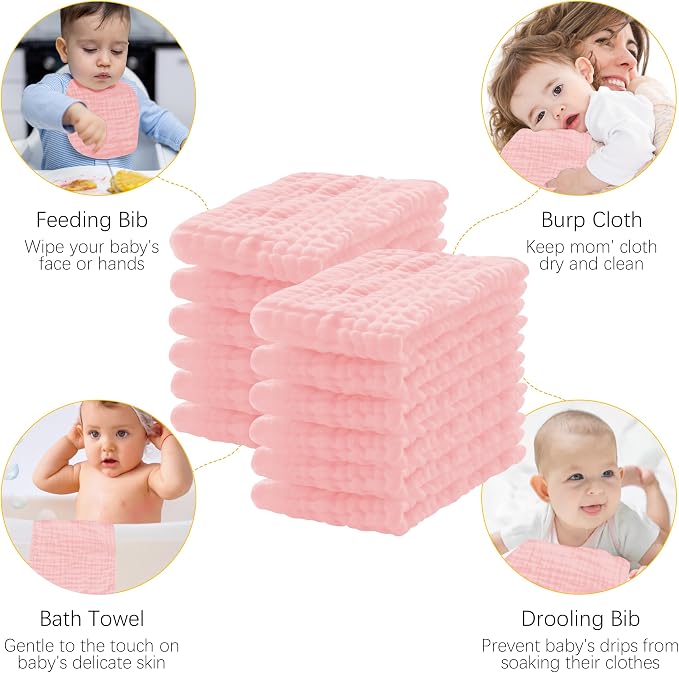 Lovely Care 12 Pack Muslin Burp Cloths 100% Cotton Muslin Cloths Large - Image 4