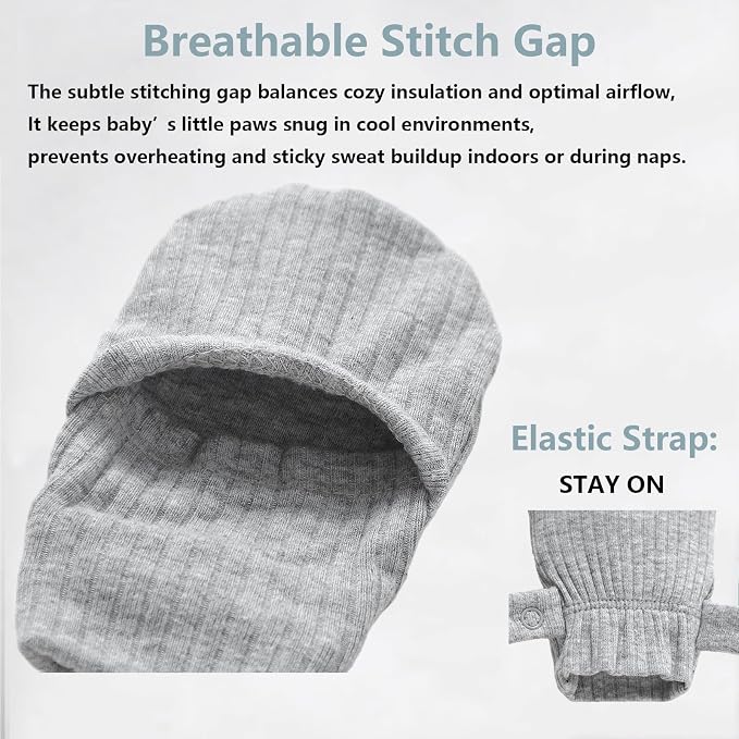 Baby Newborn No Scratch Mittens Stay On Cotton Gloves 0-12 Months | Organic - Image 4