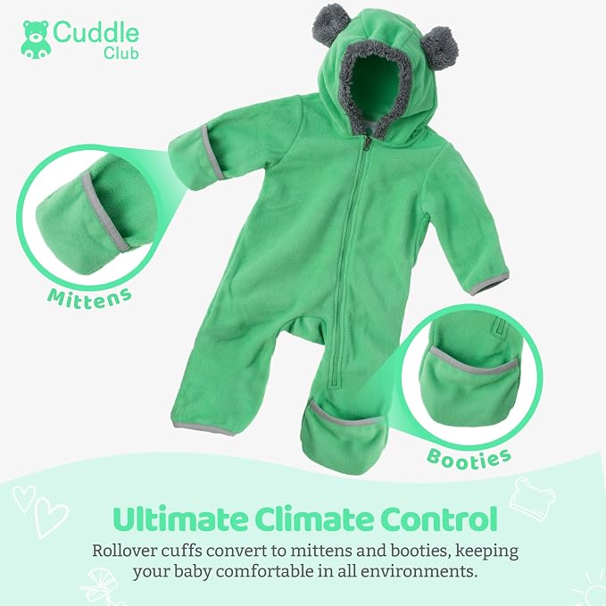 Cuddle Club Fleece Baby Bunting Bodysuit Hoodie, Newborn - Image 3