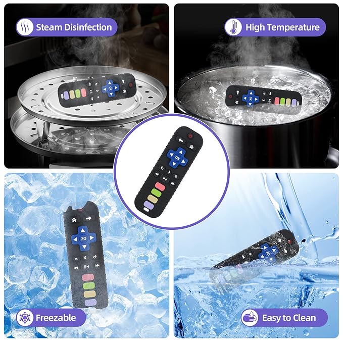 Chuya Baby Remote Control Teether Toy Chew Toy for Babies 3-24 Months Teething Relief Baby Toys for Infants Black+Purple