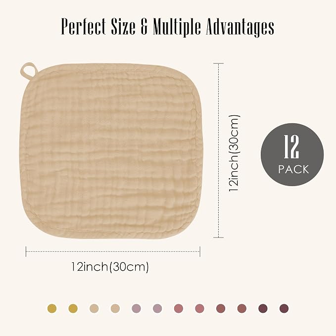 Baby Washcloths -100% Cotton Muslin Soft Baby Bath Wash Cloths and Absorbent - Image 3