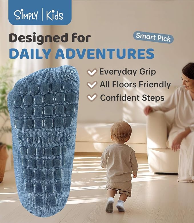 Baby Mid-Crew Socks with Grips for 0-7 Years Old Toddler Boy Girl Kids - Image 4