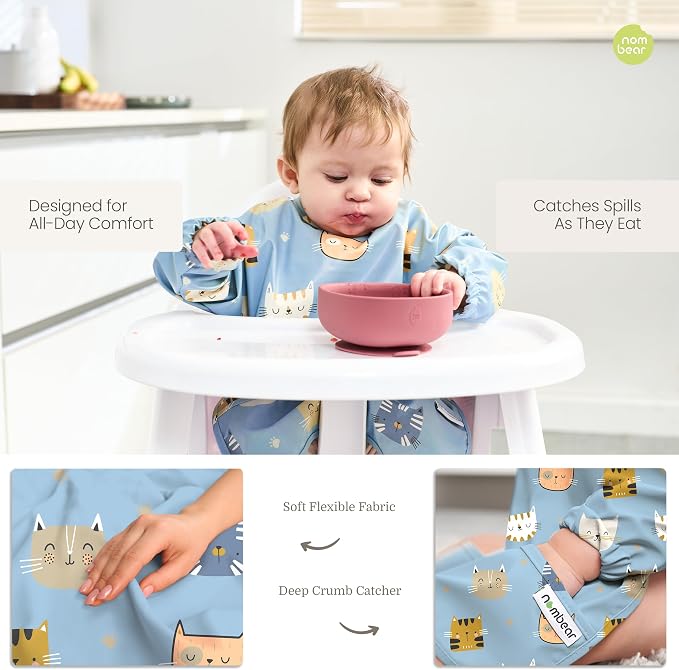 Waterproof Smock Baby Bibs for Eating | Long Sleeve Bib for Baby Led Weaning - Image 3