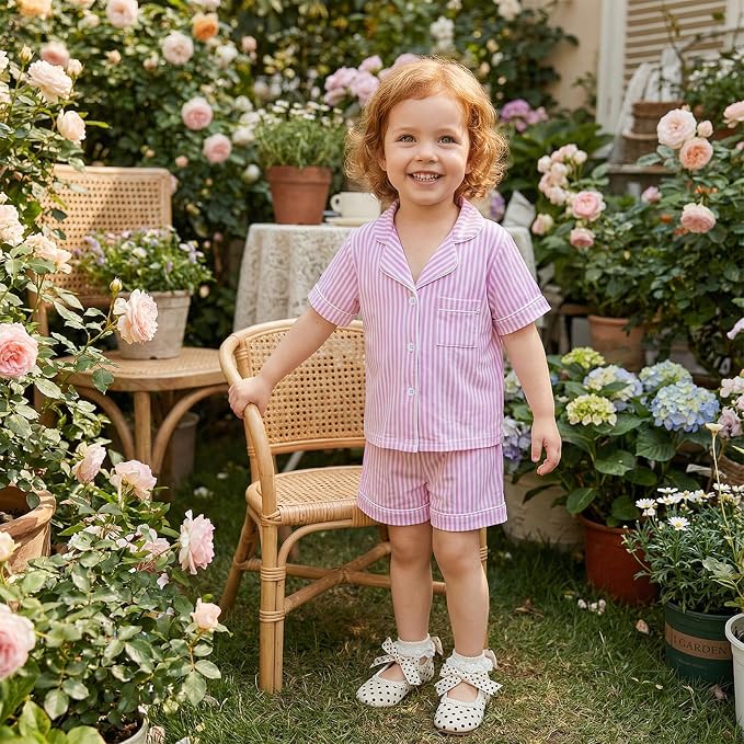 Kuriozud Toddler Baby Girl Pajamas Set Summer Floral Short Sleeve Button Down - Image 3