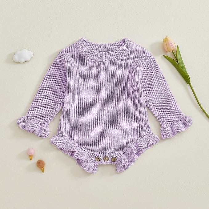 Mubineo Baby Girl Fall Winter Clothes Basic Plain Cute Sweater Romper Outfit - Image 2