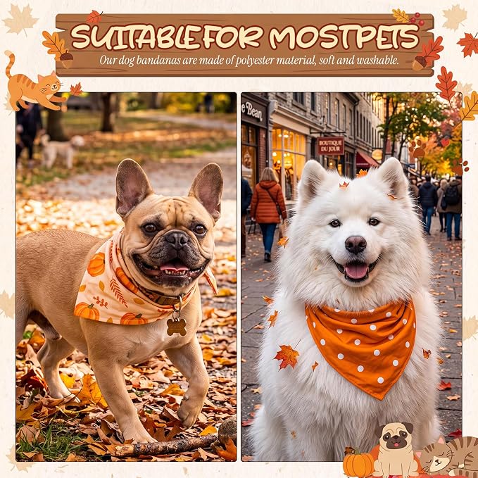 50 Pcs Fall Dog Bandanas Bulk Autumn Pumpkin Maple Leaves Pattern - Image 4