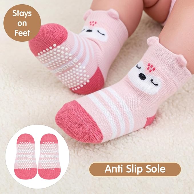 GOTS Organic Cotton Blend 7 Baby Socks 0-6 Months Animal Design Non Slip - Image 6