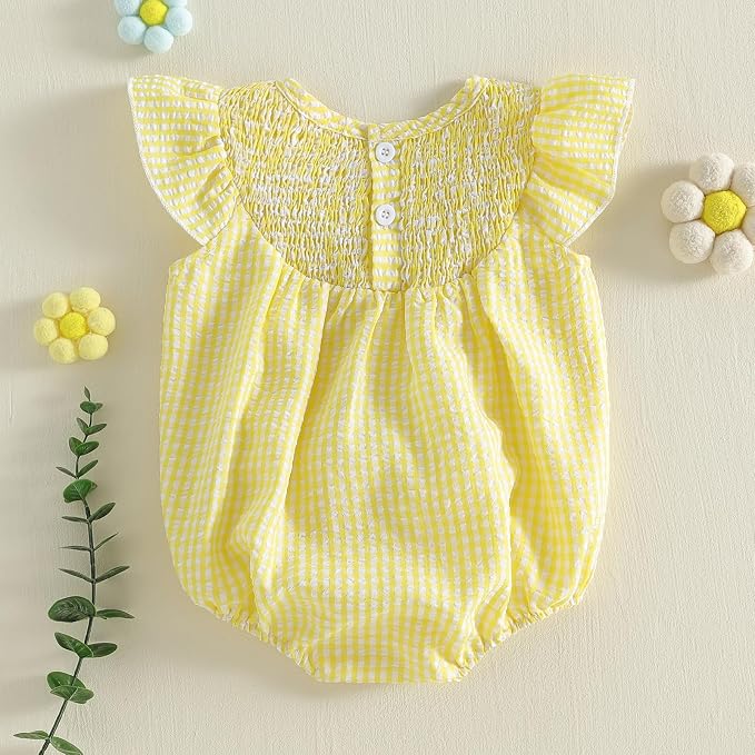 Newborn Baby Girl Bubble Romper Floral Stripe Smocked Onesie Summer Clothes - Image 7