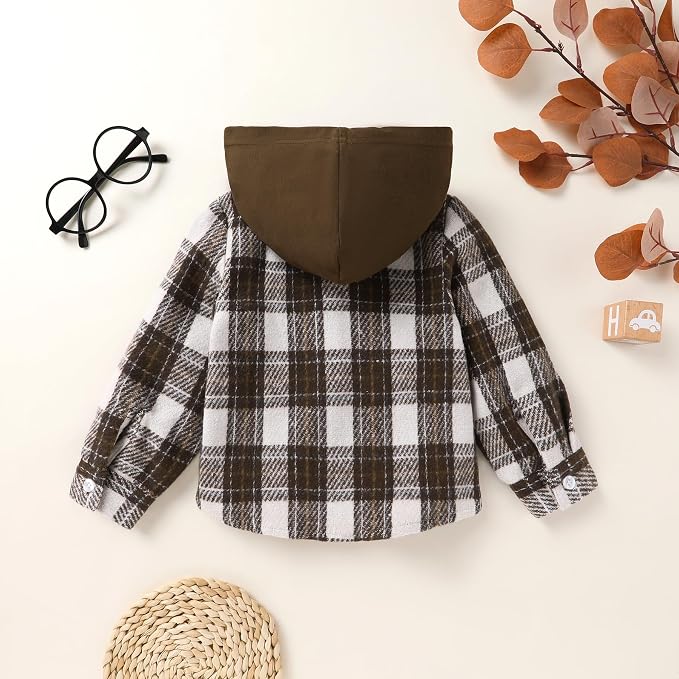 YOUNGER STAR Toddler Kids Boys Girls Flannel Hooded Plaid Shirt Button Baby Red - Image 3
