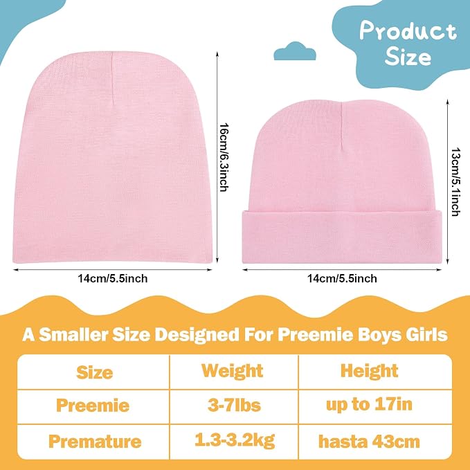 10 Pcs Preemie Hats Cotton Preemie Caps Bows Turban Premature Baby Boys Girls - Image 2