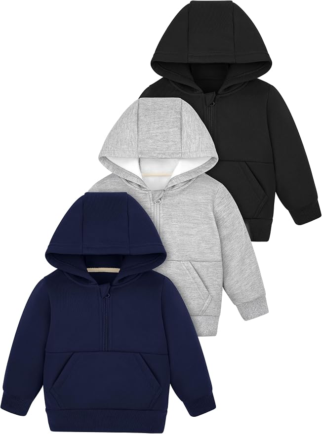 Cooraby 3 Packs Baby and Toddler Boys Long Sleeve Full-Zip Hoodies Infant by Cooraby