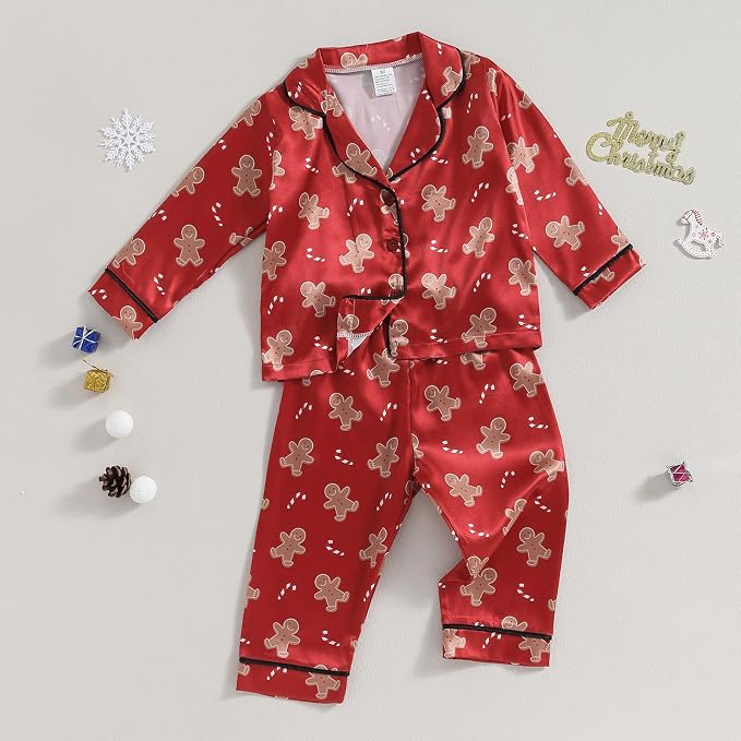 Kids Baby Girl Boy Satin Pajamas Set Button Down Sleep Shirt Top+Long Pants - Image 2
