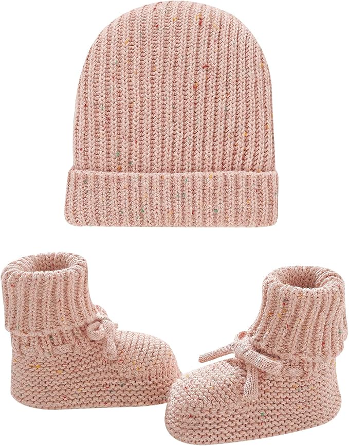 LAWKUL Baby Beanie and Booties 2-Piece Set | Newborn, Knit Hat, Cotton Sock by LAWKUL