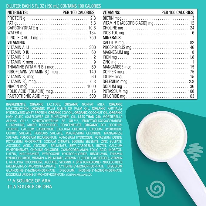 Earth's Best Organic Baby Formula, Gentle Infant Formula for 0-12 Months, Milk-Based Powder with Iron, Omega-3 DHA & Omega-6 ARA, 21 Ounce Container