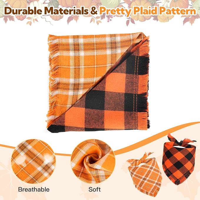 Kytely Dog Bandanas Fall Thankgiving XLarge 2Pack, Plaid Pet Scarf - Image 4
