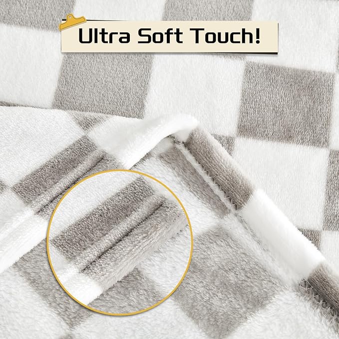 Yurhap Checkered Baby Blanket Fleece Baby Blankets Neutral - Image 6