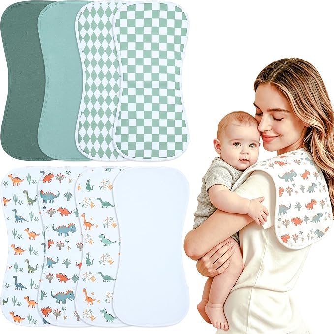Baby Burp Cloths 8-Pack, Waterproof Burping Cloths, 4-Layer Super Absorbent & by Benoxine