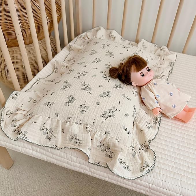 BuLuTu Cotton Muslin Pillowcase for Toddler Girls Boys Chic Shabby Floral Kids Pillow Case, Breathable Soft Durable Children Pillow Cover for Travel/Sleep, Hyacinth Pattern, 14"x20"