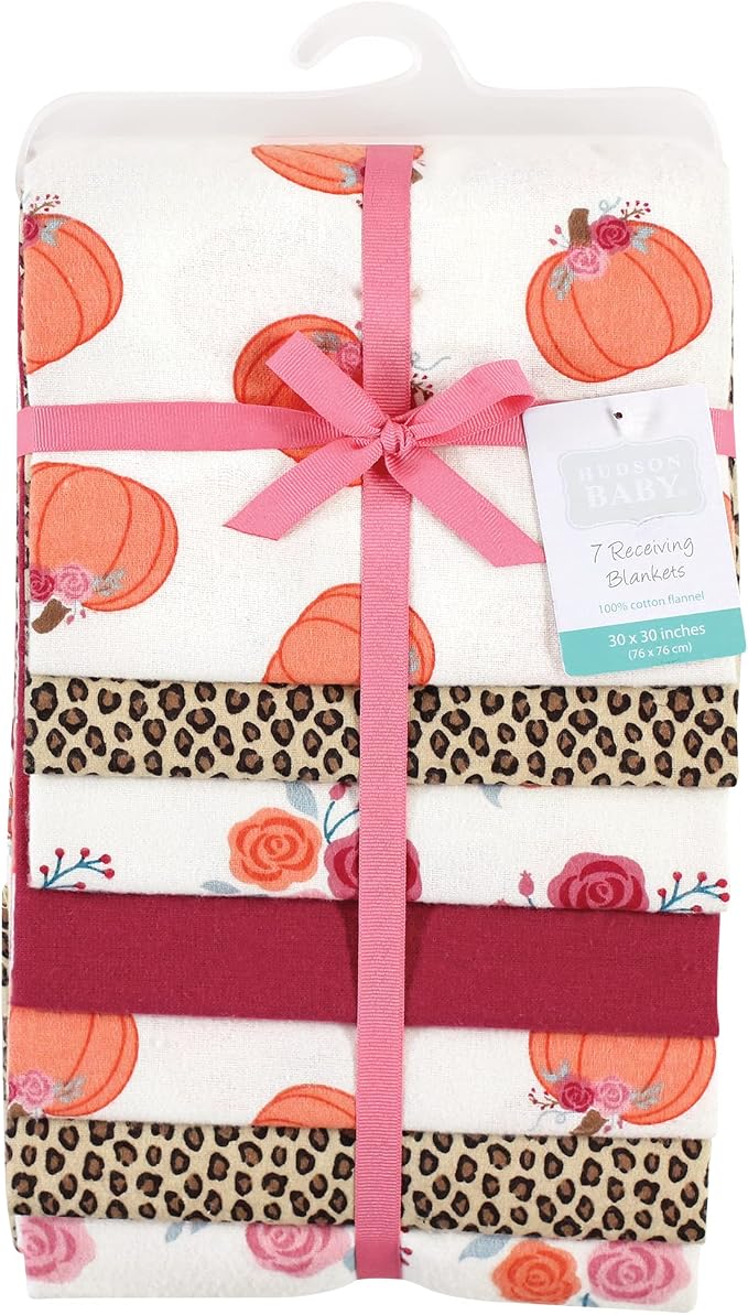 Hudson Baby Unisex Baby Cotton Flannel Receiving Blankets Bundle, Cutest Pumpkin - Image 2