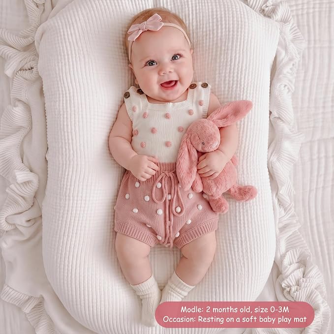 Simplee kids Baby Girl Romper, Sleeveless Pompoms Square Neck | Soft Breathable - Image 4