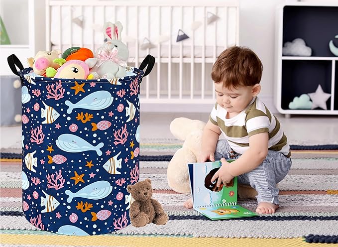 Round Laundry Hamper Storage Basket Laundry Organizer Hamper Storage Bins Clothes and Toys Box Nursery Hamper Gift Basket For Kids with Handles