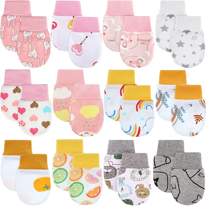 12 Pairs Newborn Baby Mittens Infant Toddler Gloves No Scratch Mittens Gloves by Geyoga