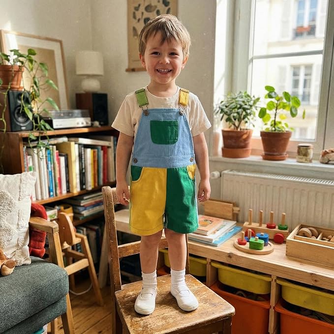 Fernvia Toddler Kids Baby Girl Boy Contrast Color Overalls Shorts Clothes - Image 2